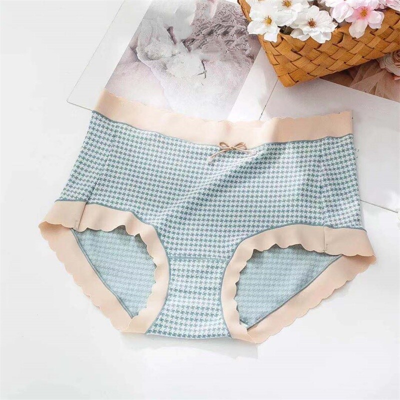 1PC Lady Japanese Briefs Checked Triangle Bowknot Bikini Panties Plus Size Multi