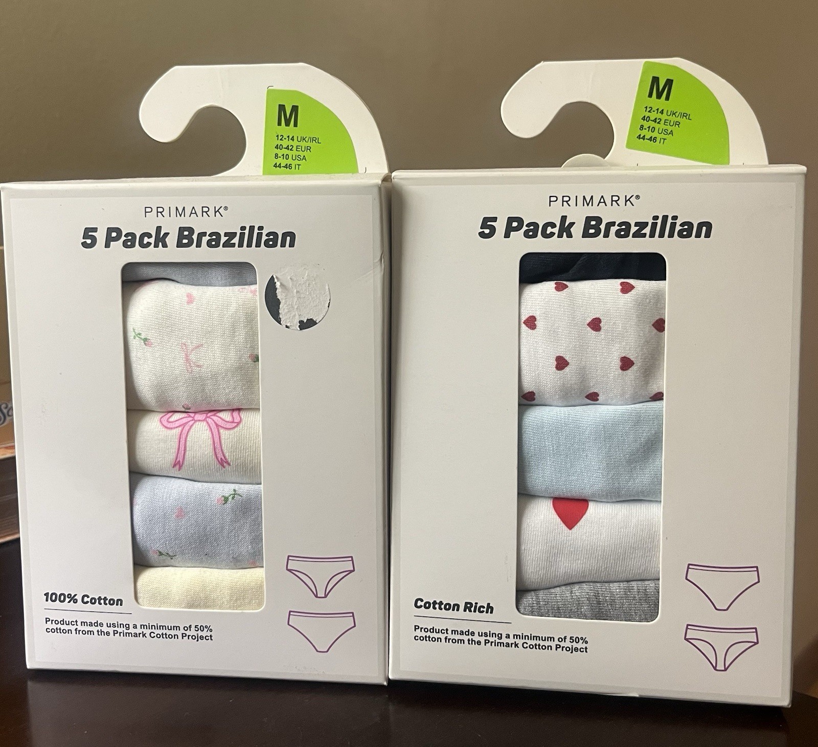 2 Box, 5 Brazilian Brief Panties Women’s Size M Regular Cotton