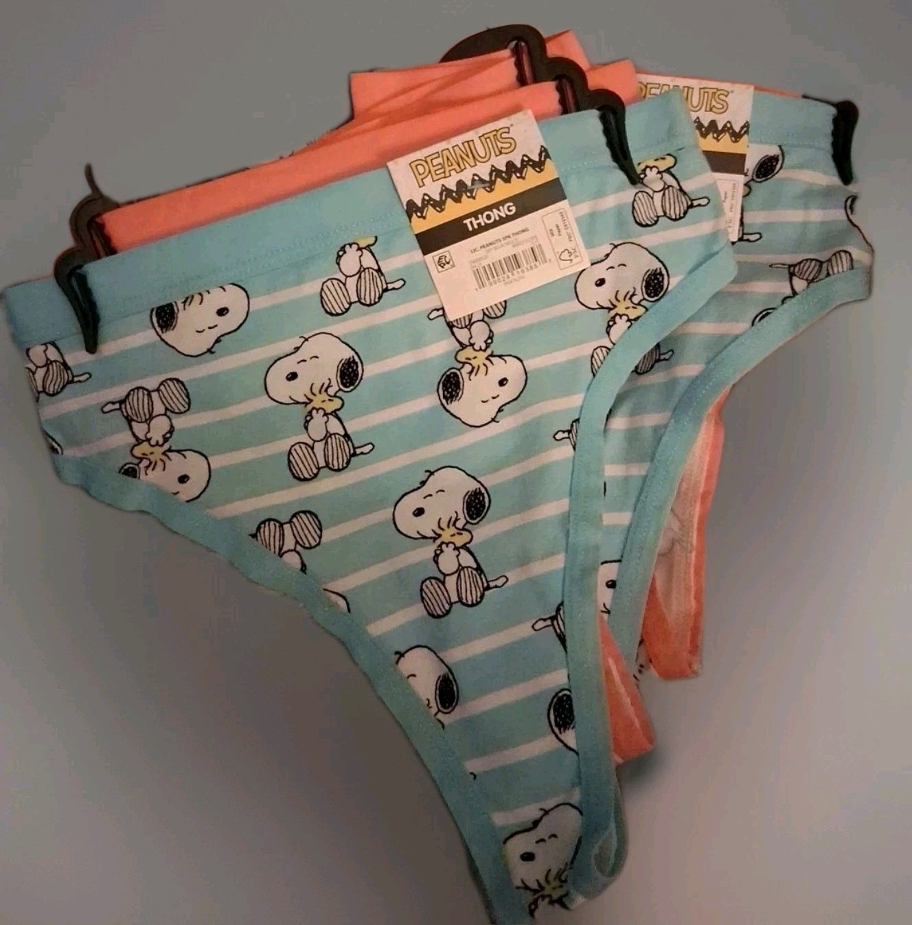 “Peanuts” Womens Thong Sets, Size Xxl, Lot Of 6 Pairs, Blue, Pink, Cotton, Lined
