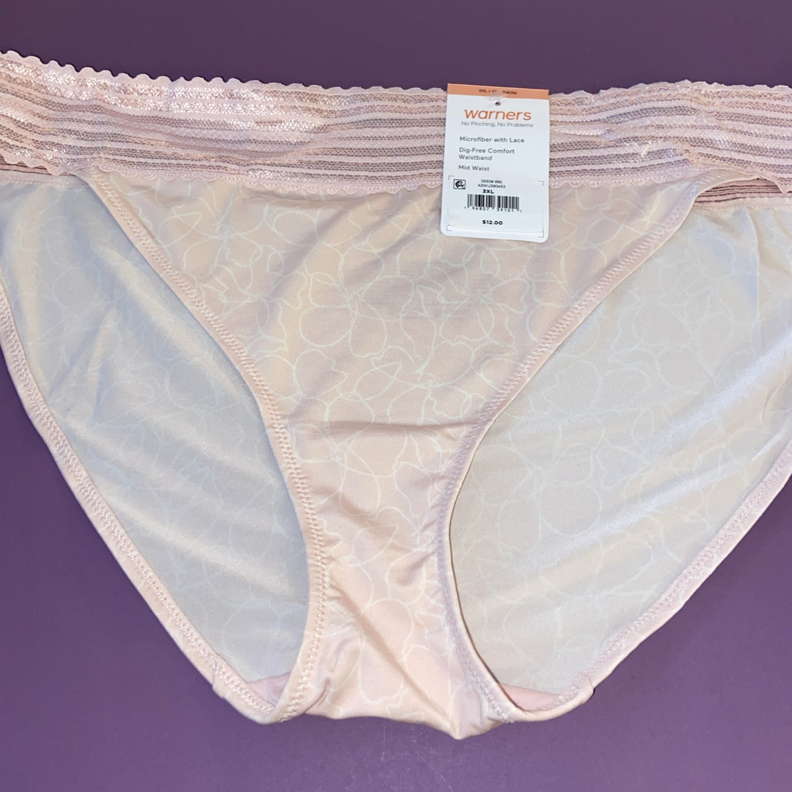 Warners’ Pale Pink Abstract Bikini Panties / 3EXTRA-LARGE / 10