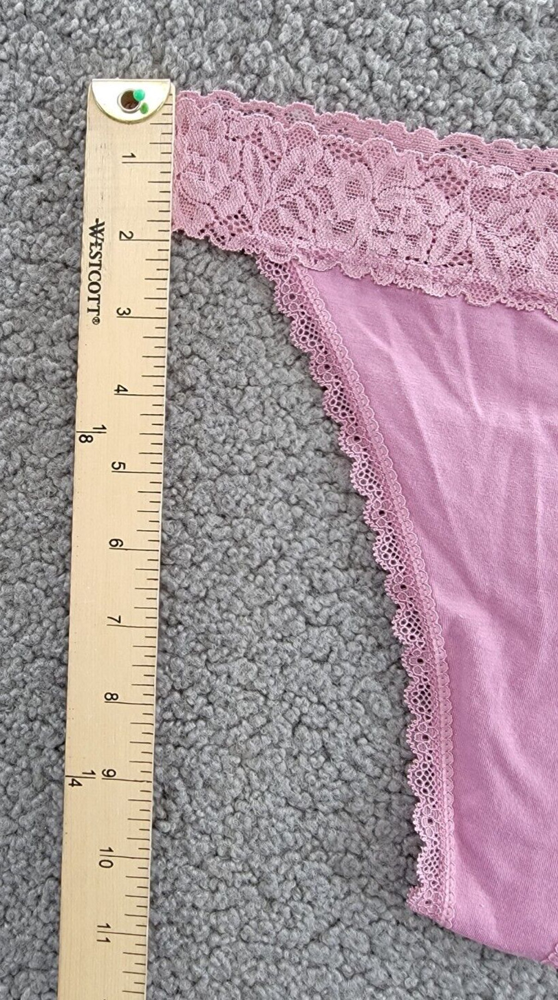 State of Day Lace-Trim Thong Underwear Women’s L Mauve Orchid Elastic Waistband~