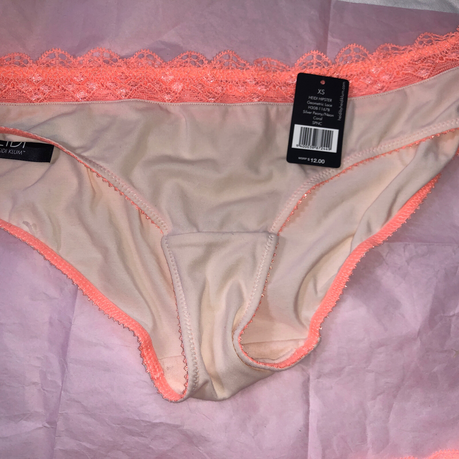 Sheer Mesh French Lace Bikini Hipster Panty Coral Keyhole Lot Of 2 Panties XS