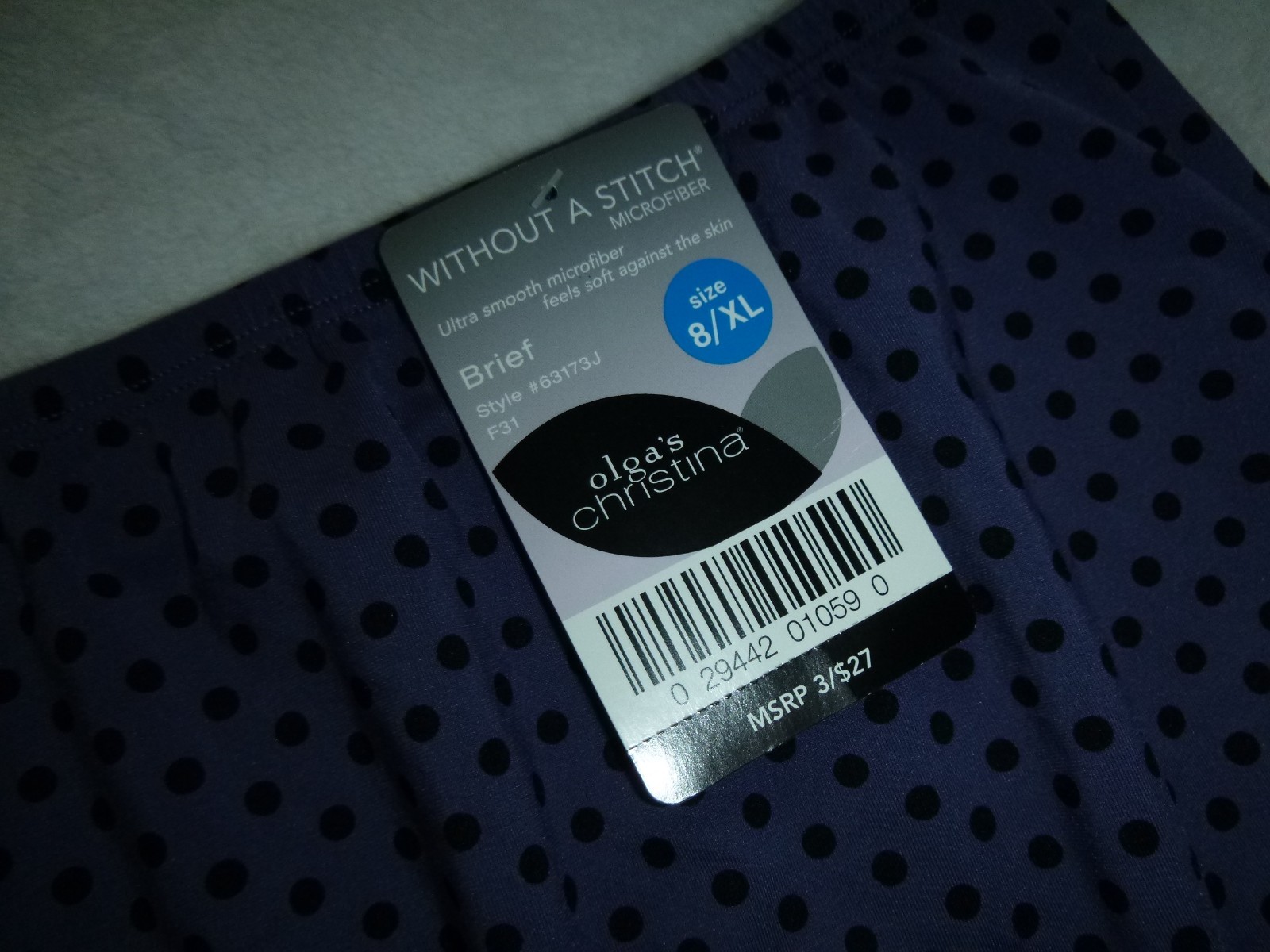 NWT Olga Christina Without A Stitch Brief #63173J Polka Dots Sz 8 / XL