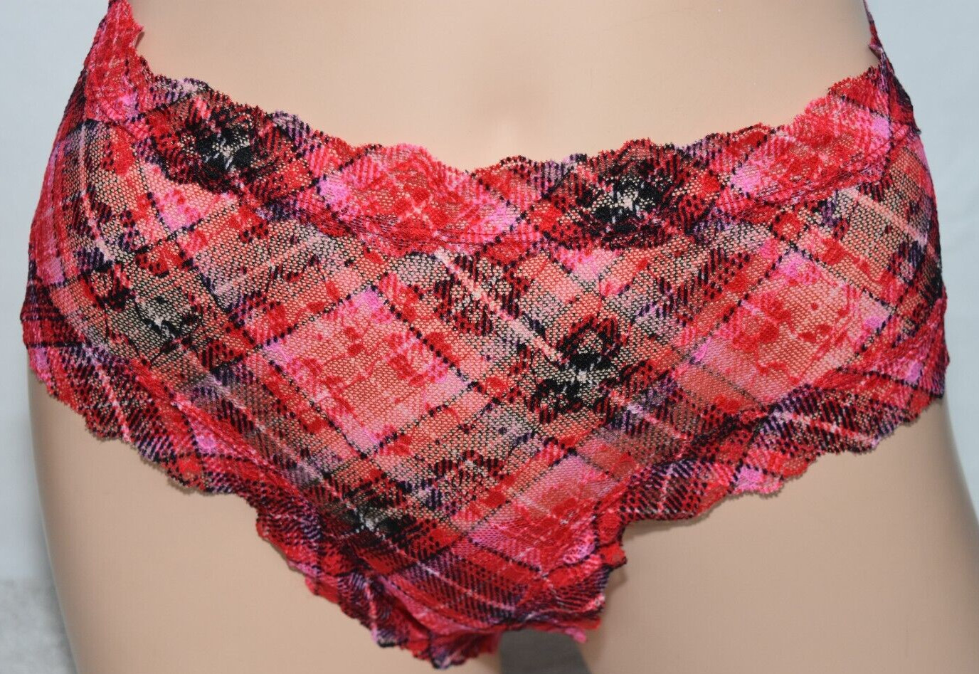 Victoria’s Secret Cheeky Lace Red Black Pink Plaid Panty XXL 2X 2XL