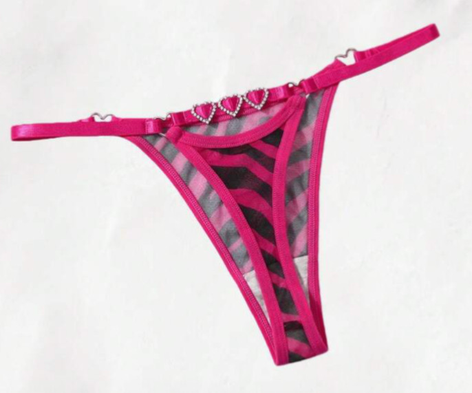Women’s Hot Pink Zebra Rhinestones Kawaii Cute Sexy G-String Thong Panty size XL