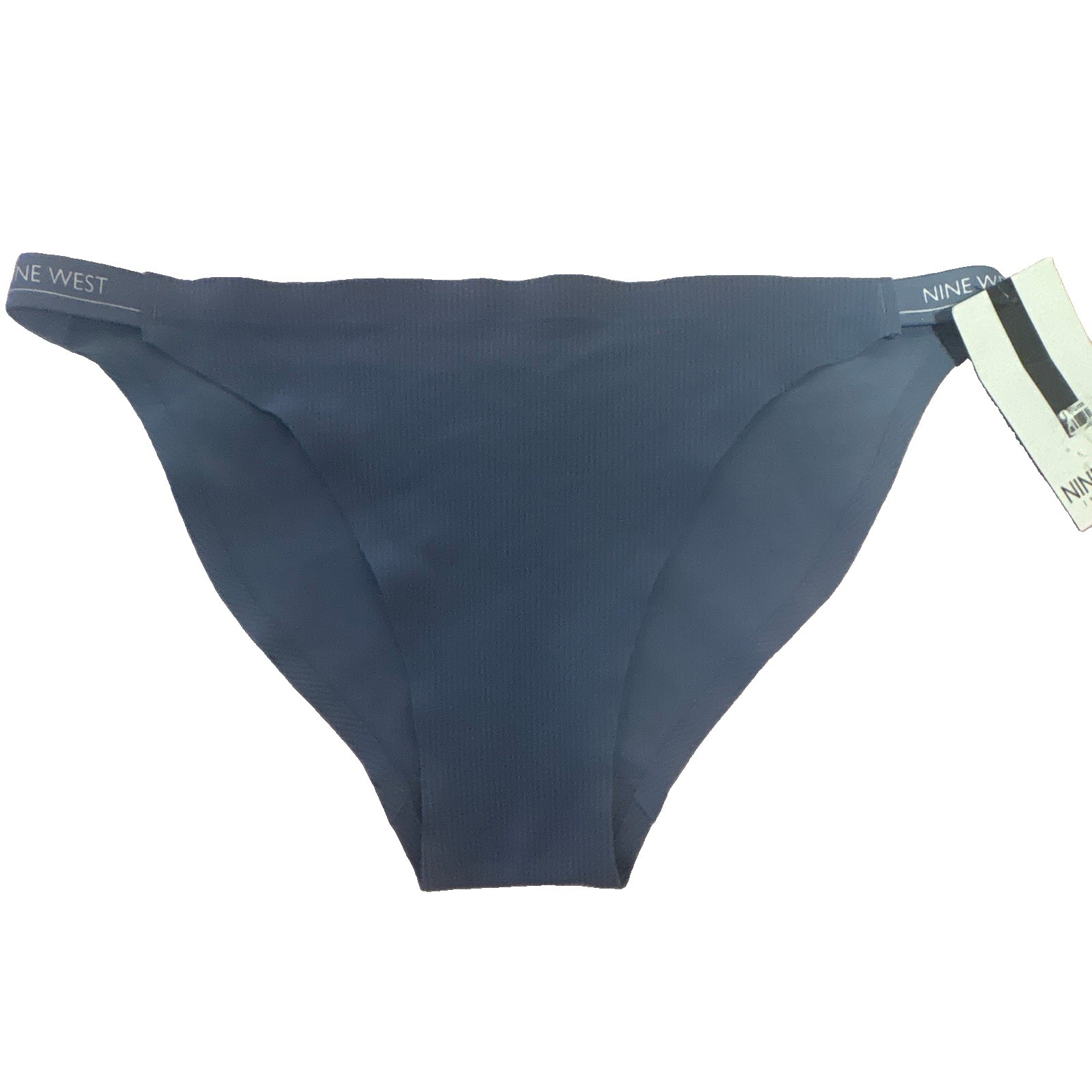 Nine West Women’s Blue Solid Bikini Panties Logo Accent Size L NEW