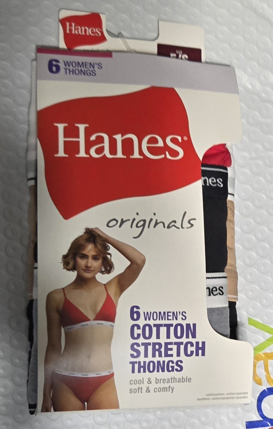 6 Pk S/5 Hanes Originals Womens Thong Underwear Panty Breathable Stretch Cotton