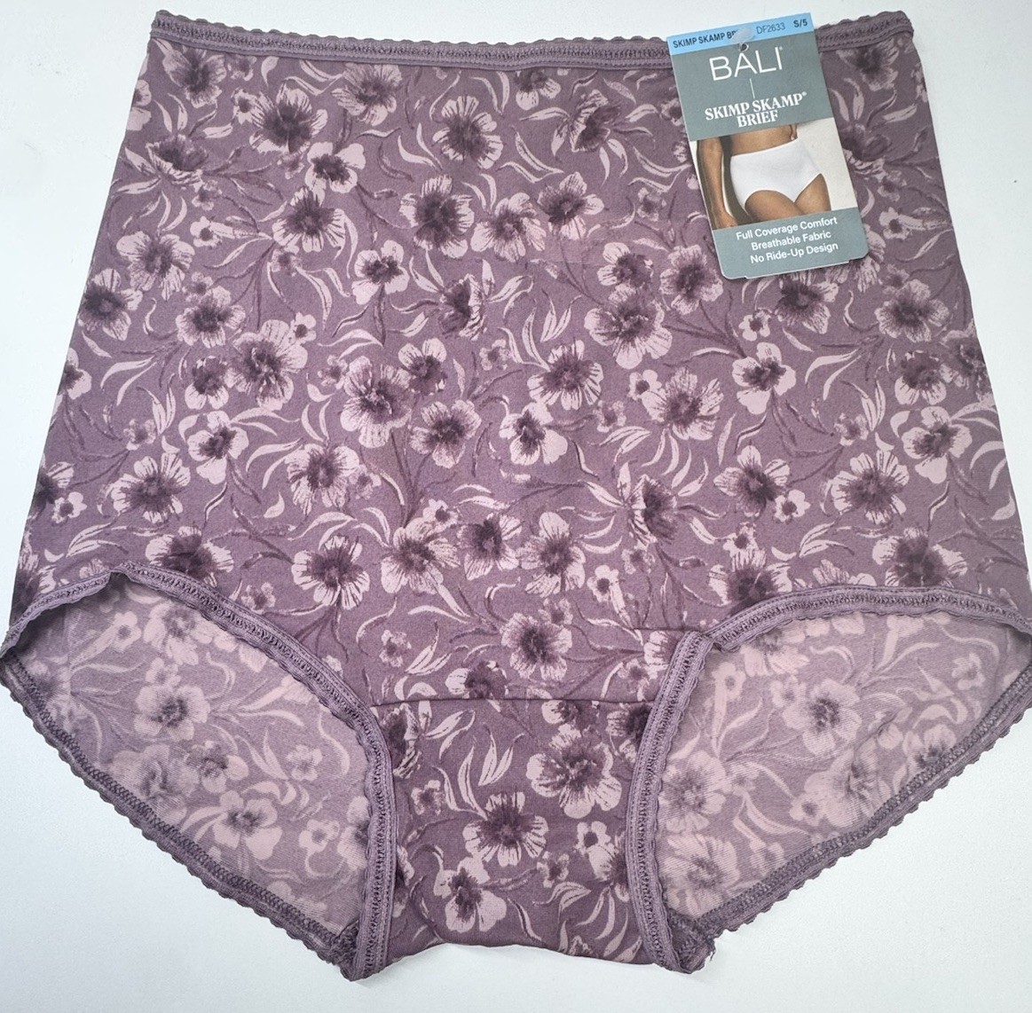 BALI Womens Size S 5 Skimp Skamp Brief 2633 Panty Bloom Floral Purple High Waist