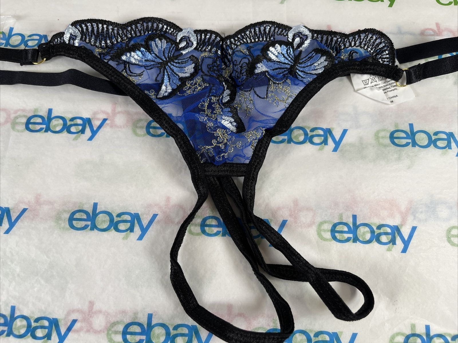 Shein Plain Seamless Panty And Embroidery Mesh Cut-Out Thong Size Medium