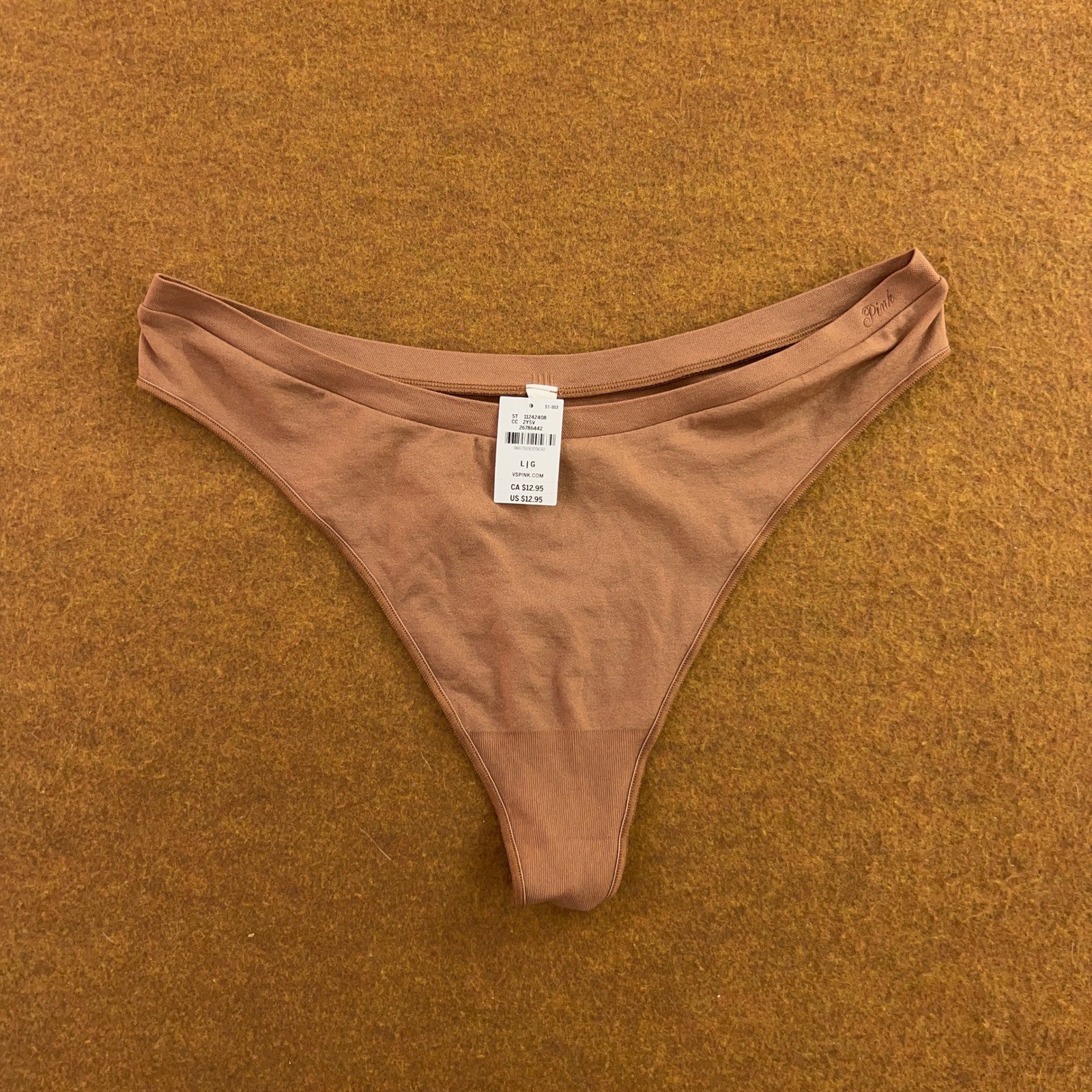 PINK Womens Large Black Tan Seamless String Thong Panty 2 Pack NWT