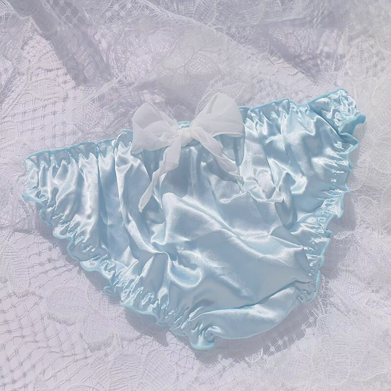 Sexy Girls Faux Satin Panties Briefs Ruffles Bow Underwear Japanese Cute Knicker