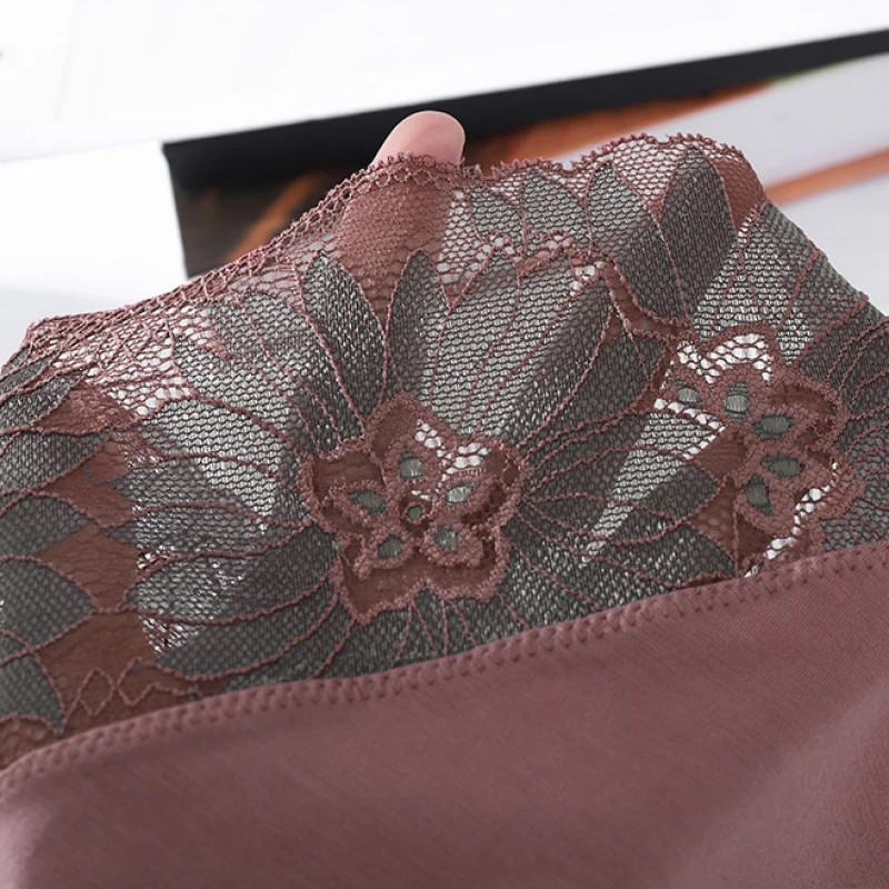 Mid Rise Lace Panties Women’s Floral Embroidery Satin Soft Briefs Underwear