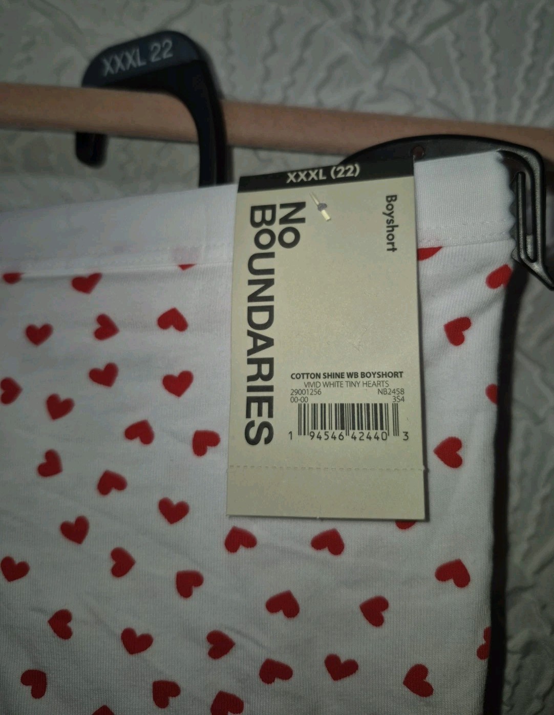No Boundaries Women Boyshorts Panties XXXL/22 White With Red Hearts 2 Pair New