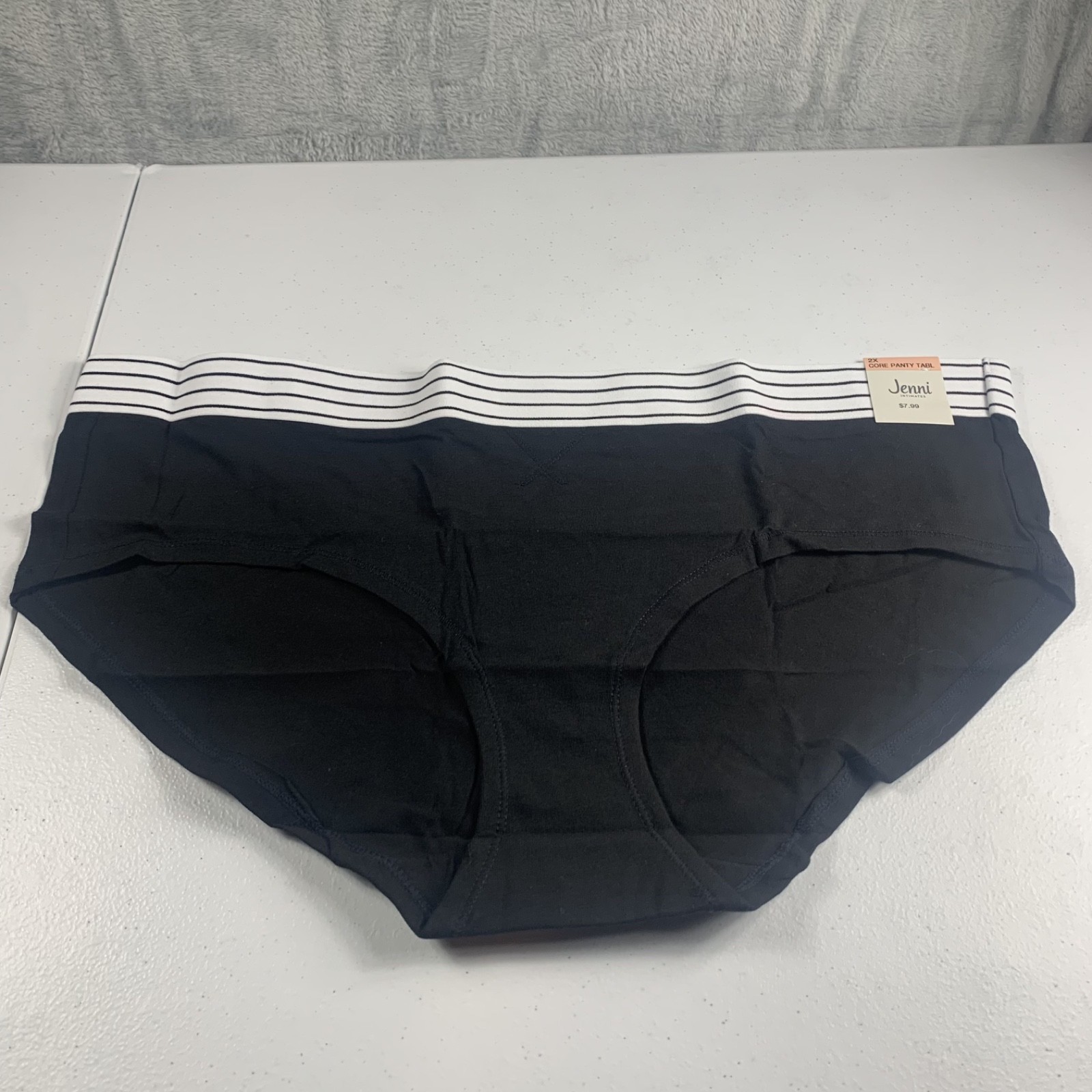 Jenni Women’s Core Panty Size 2X Black Solid Underwear Striped Waistband NWT