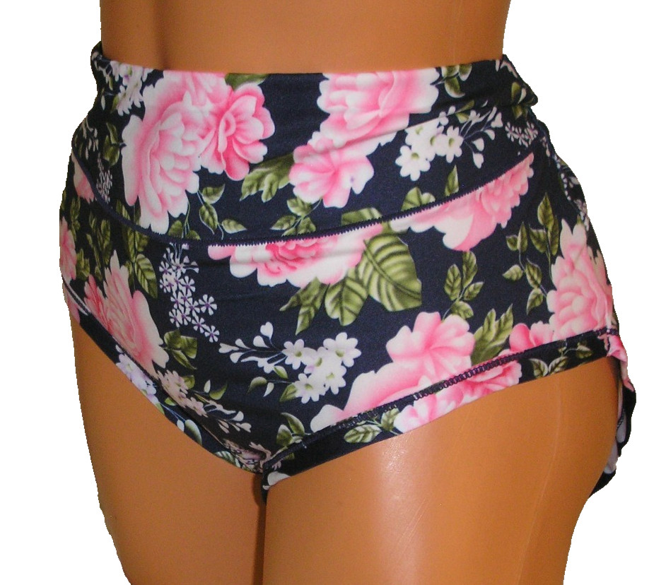Panties Lingerie Floral Print Dark Blue Brief 2XL Adult Gift