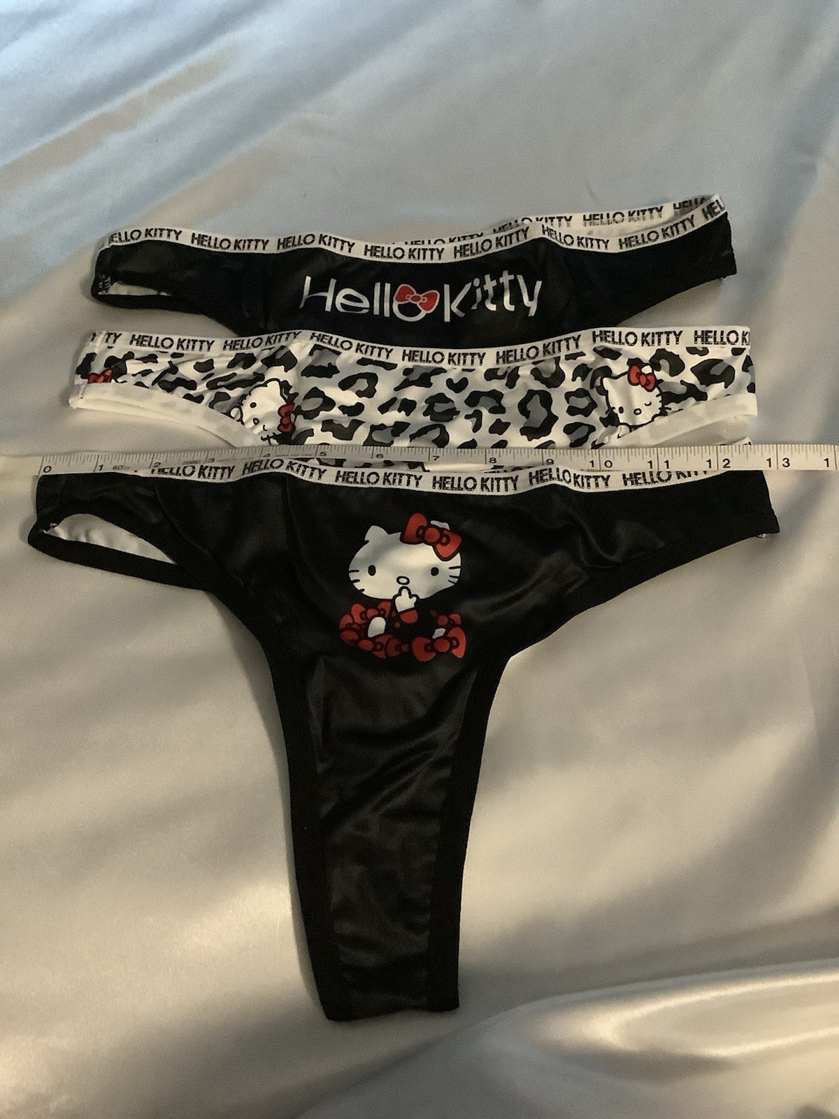 Women’s Teens Hello Kitty Thong Panties Black White Leopard Cartoon 3pk Medium