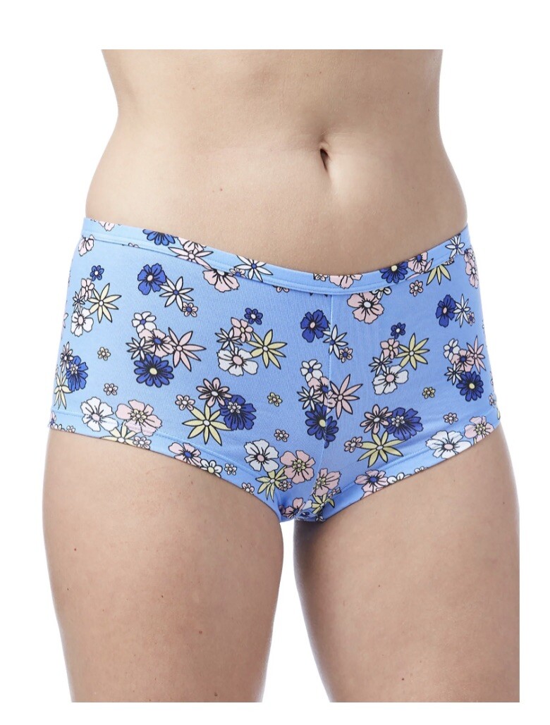 NO BOUNDARIES Women’s XXL (19) Cotton Jersey Boyshorts Panties • Blue Flowers