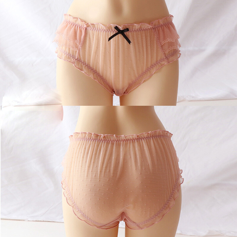 3PCS Women Ruffle Mesh Briefs Underwear Sheer See Through Panties Sexy Lingerie
