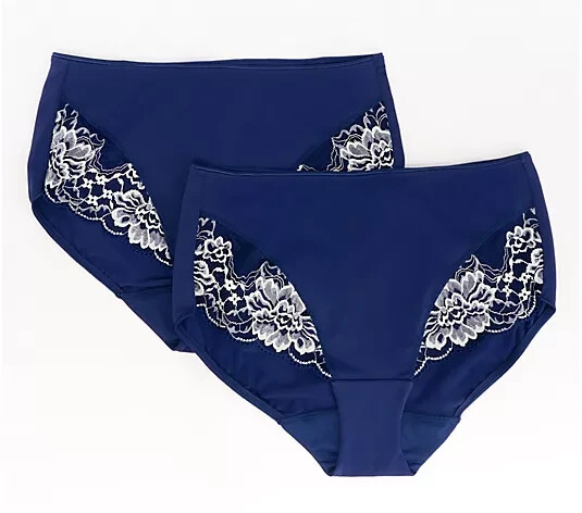 Breezies Luxe Lace Two Tone Hipster Brief Set of 2-Navy-XL-NEW-A632187