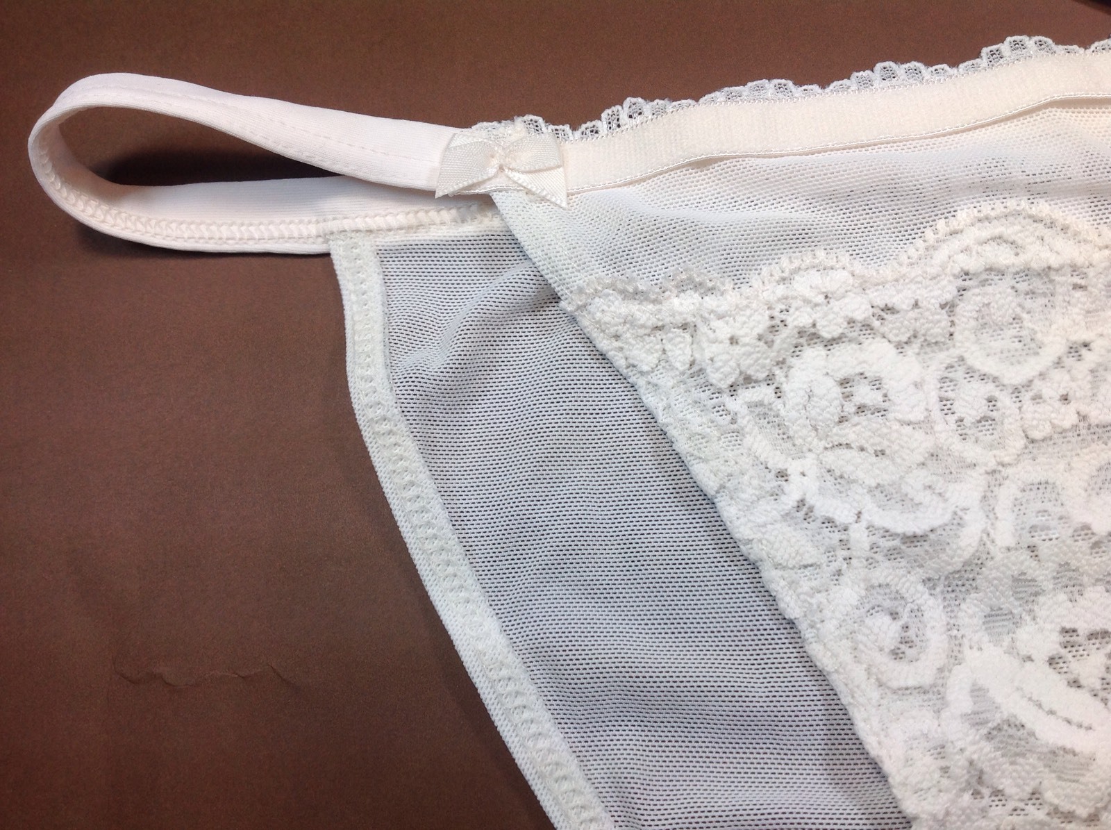 Women Panties,String Bikinis,ILUSION,Size L.BeigeIvory floral Fishnet&Decoration