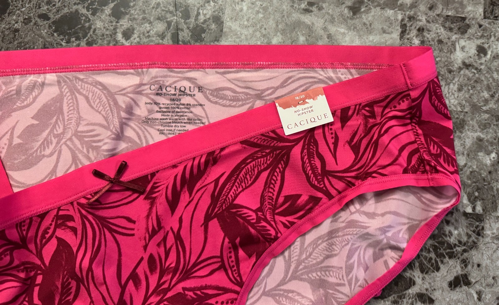 NWT CACIQUE LANE BRYANT 18/20 SMOOTH PINK PALM FERN NO SHOW HIPSTER PANTIES