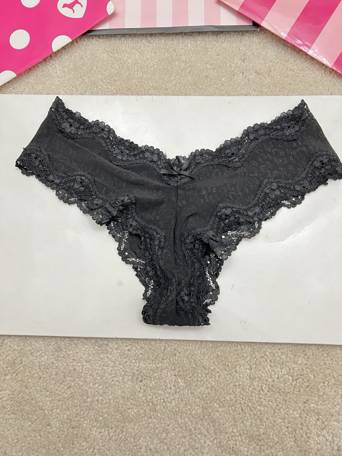 VTG Victoria’s Secret Sexy Little Things Black Satin lace Cheekini Panties XS