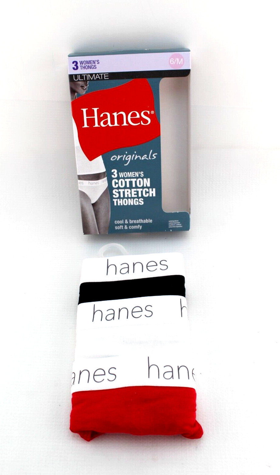 NWB HANES Ultimate Size 6 / M 3-pack Multi Colors 95% Cotton Women Thong Panties