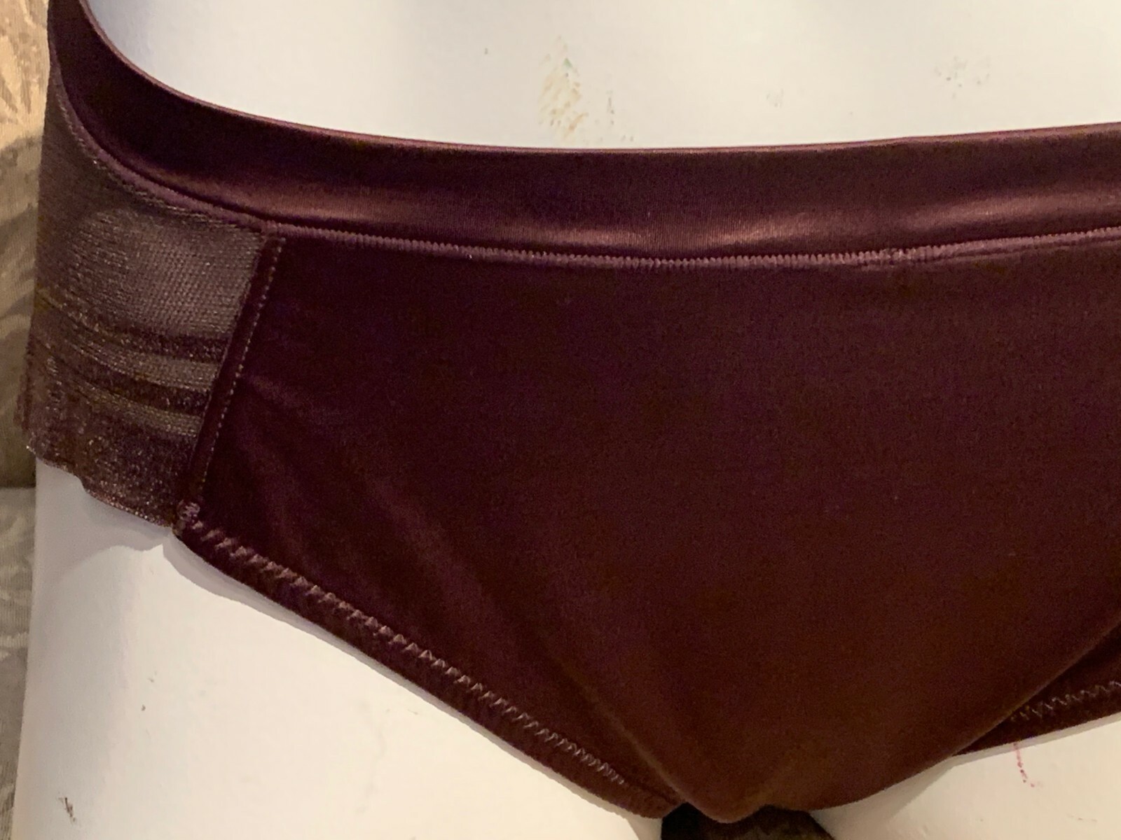 AMBRIELLE CHICKORY BROWN SATIN FRONT SHEER MESH BACK HICUT BRIEF PANTIES XL 8