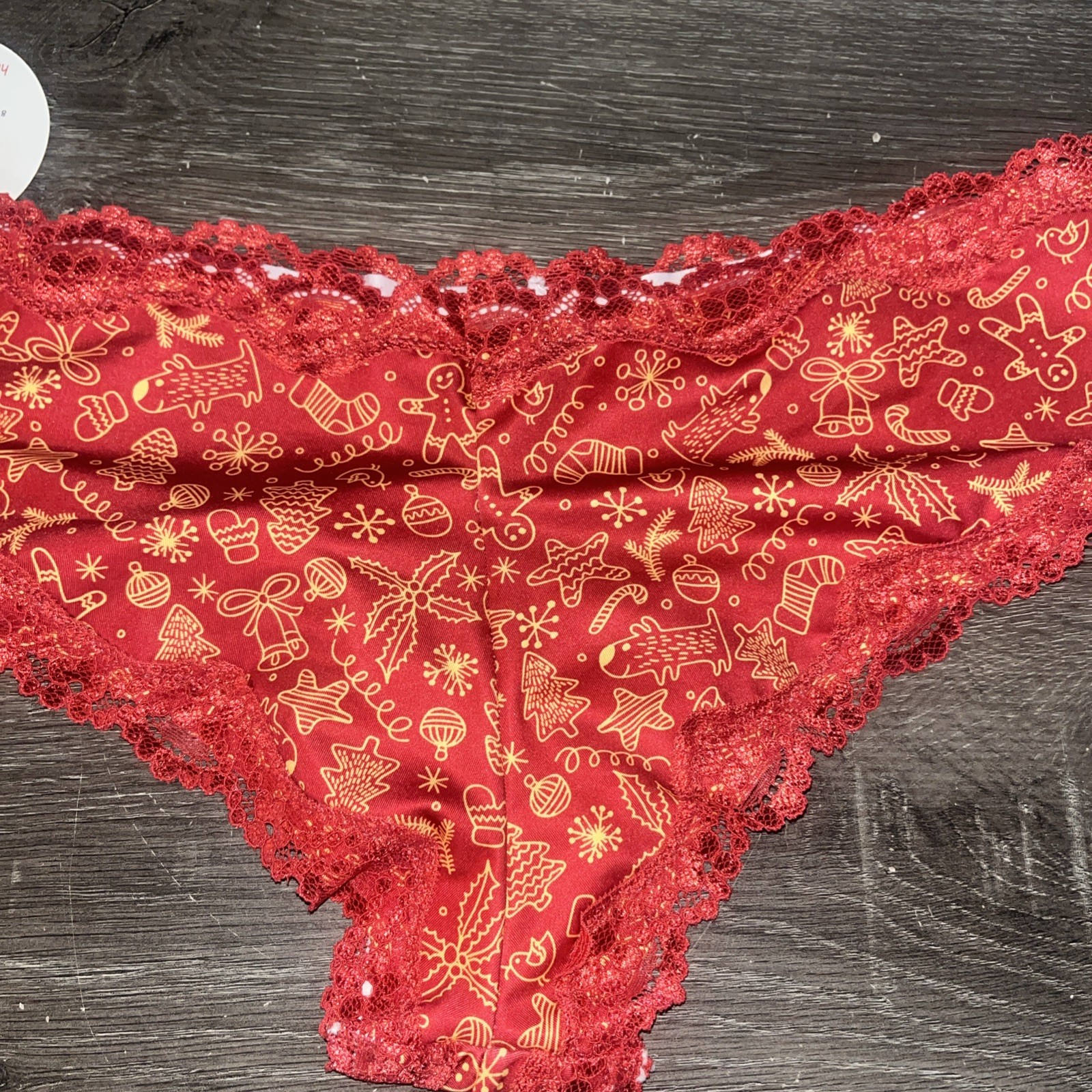 Splendies Winter Wonderland Cheeky Red & Gold Panties W/Holiday Print Size Large