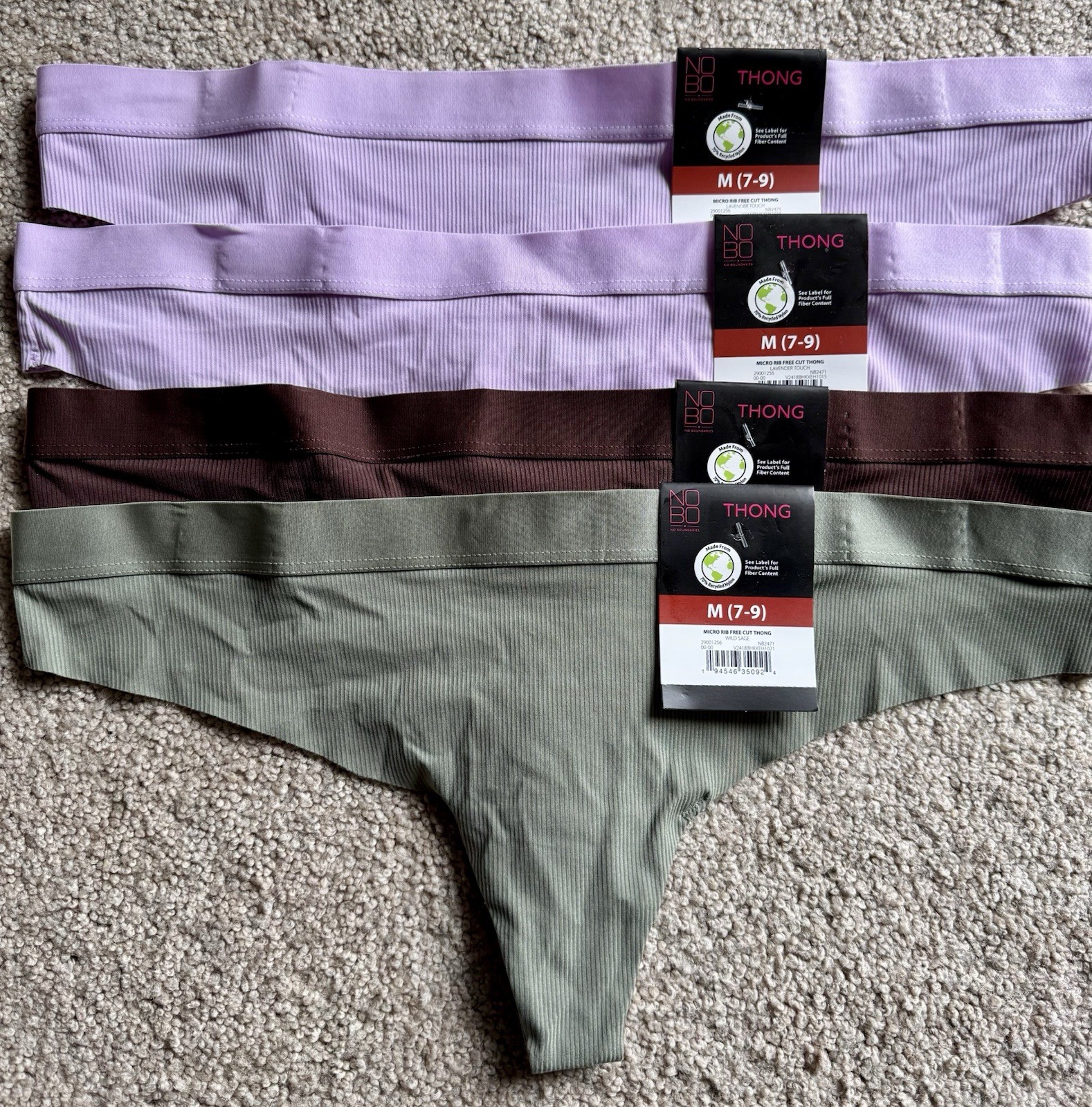 No Boundaries Micro Rib Free Cut Thong 4 Pairs Size M (7-9)