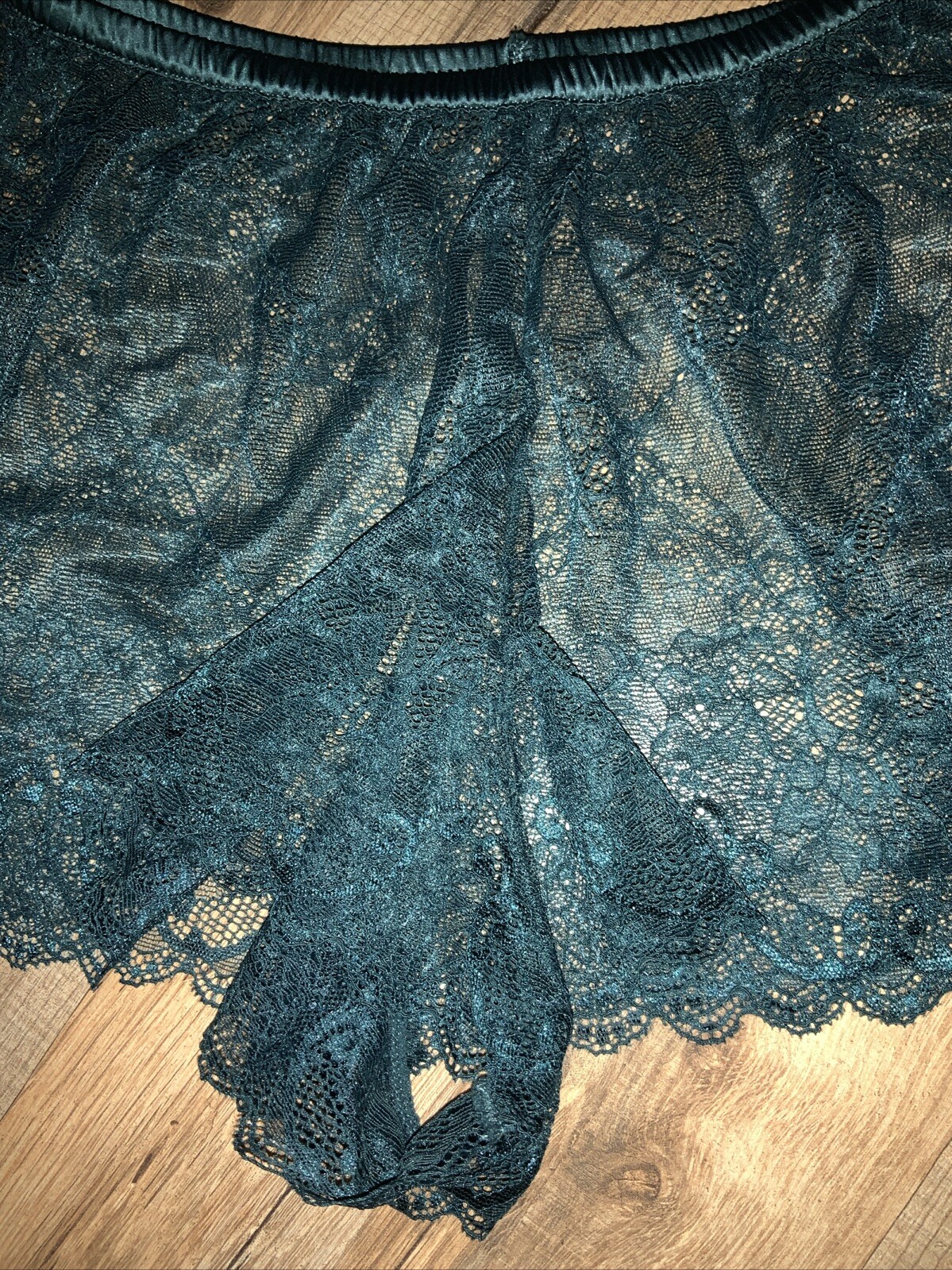 BootayBag Dark Peacock Green floral lace boyshort panty NWT $33 XS/S