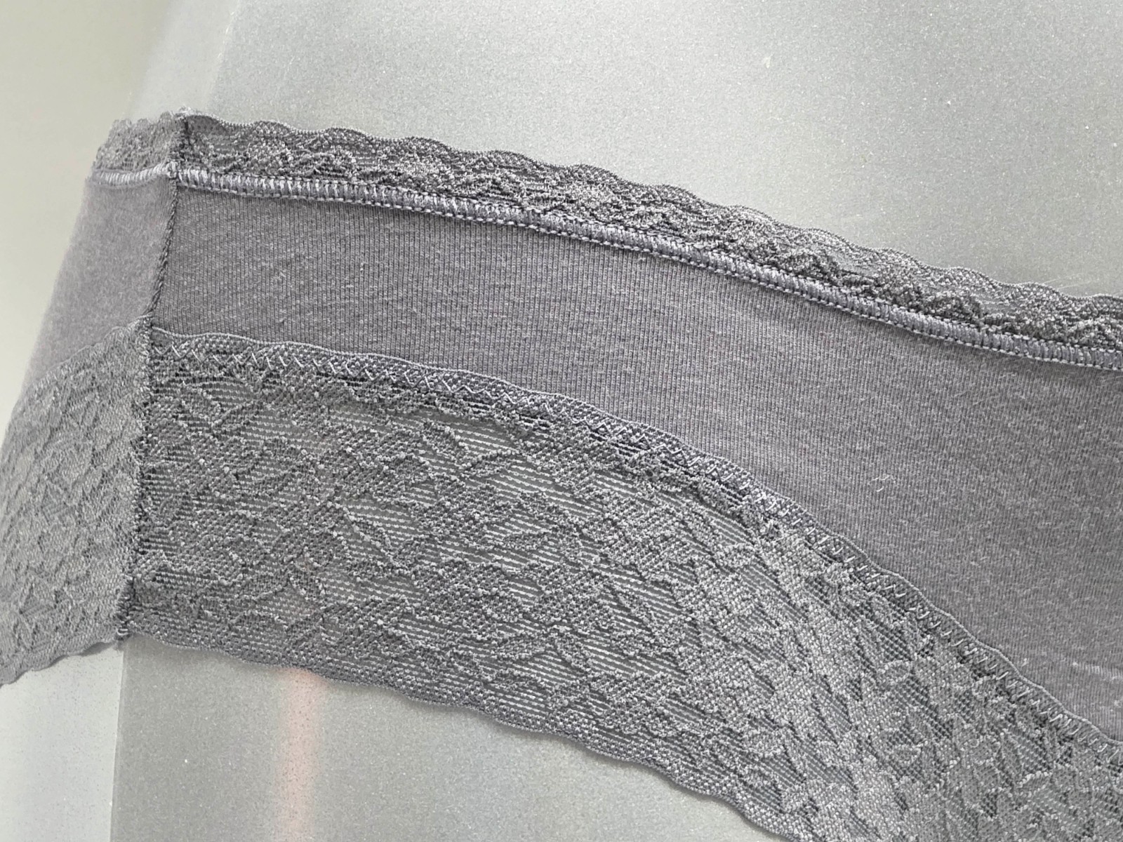 Ex Victoria’s Secret Knickers Dark Grey Contrast Lace Trim Size 8/10 Small B3R54