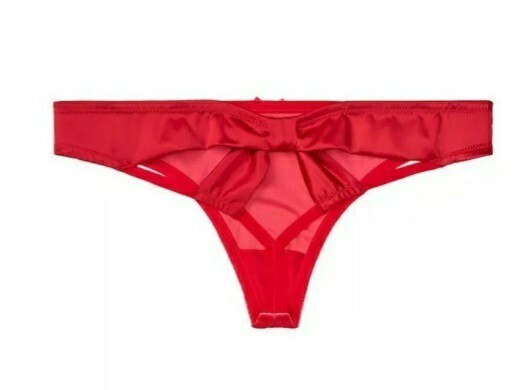 NWT Victoria’s Secret (S) VERY SEXY BACK BOW THONG PANTY VELVET SATIN Red Small