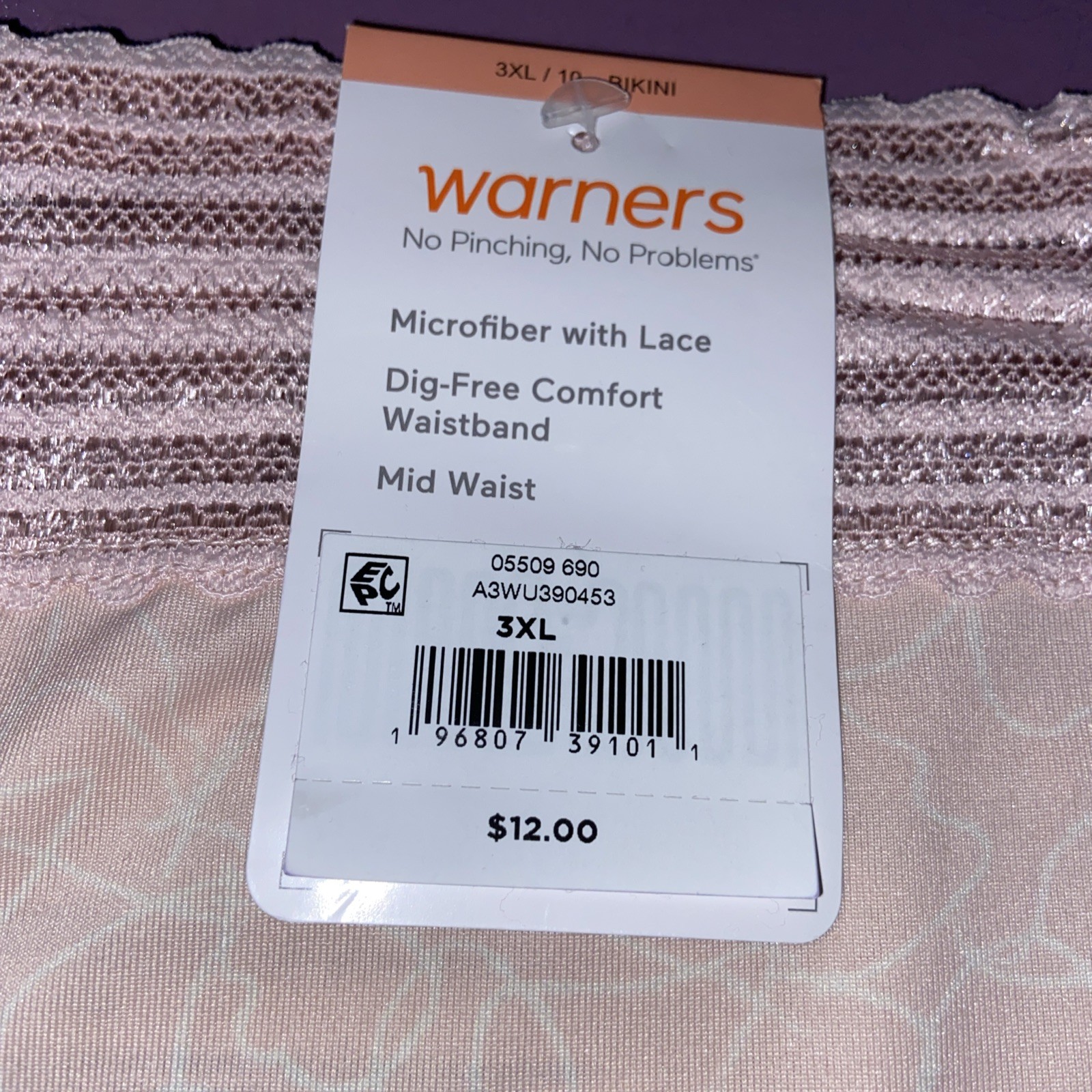 Warners’ Pale Pink Abstract Bikini Panties / 3EXTRA-LARGE / 10