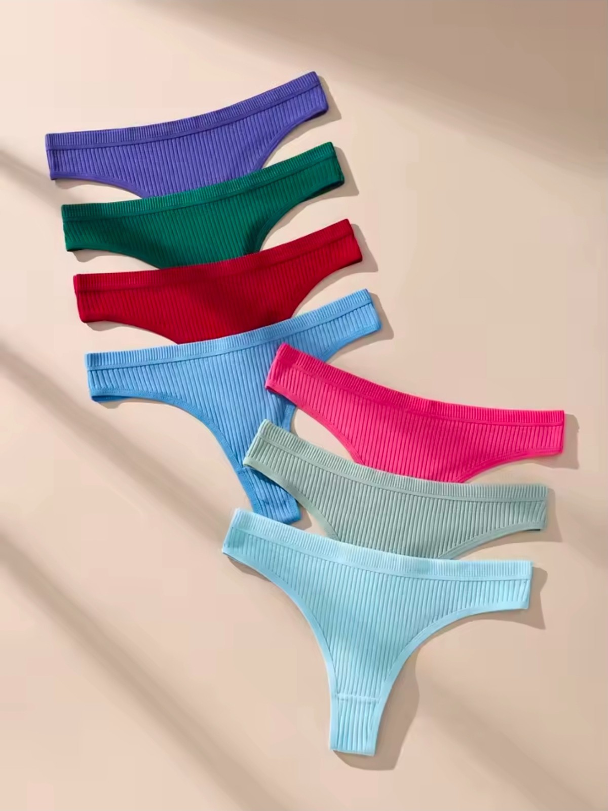 7 Pack Women’s Thongs Ribbed Underwear Thong Set Brief Thongs G-string Colorful
