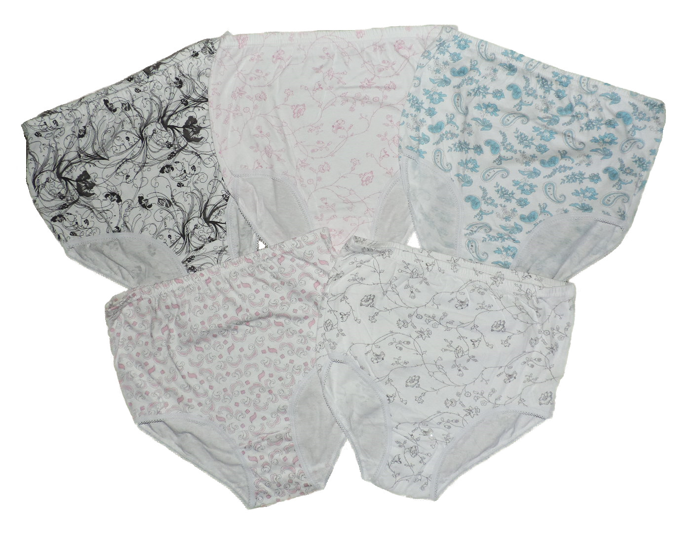 Women’s hip briefs 5 pack white printed size 40/42 44/46 48/50 52/54 56/58