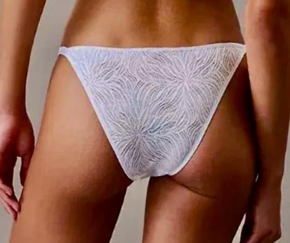 CALVIN KLEIN Sheer Marquisette Strappy Tanga Brazilian Blue Panty Sz XS S L XL