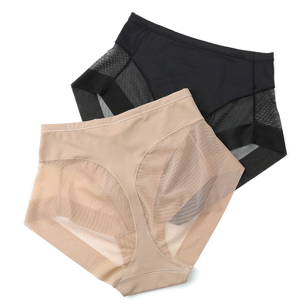 Fashionable Mid Waist Women’s Briefs in Soft Ice Silk with Unique Mesh Design