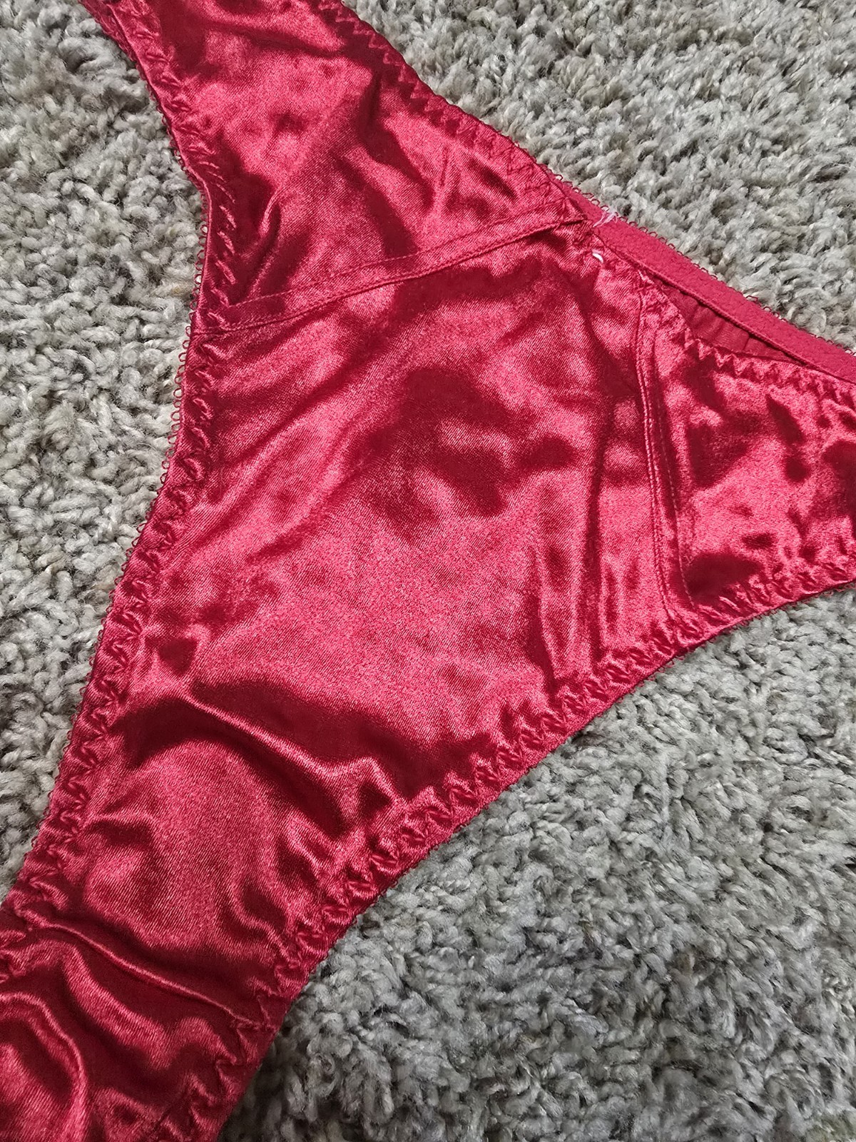 Vintage Silky Second Skin Satin Thong Panty Lingerie Medium Red