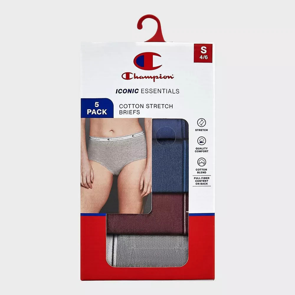 Champion Women’s 5pk Cotton Stretch Iconic Essentials Briefs – S