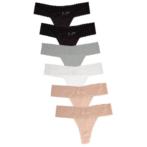 Lace Thongs for Women – 6 or 12 Pack Low Rise Thongs – Lace Large 6pk Neutrals
