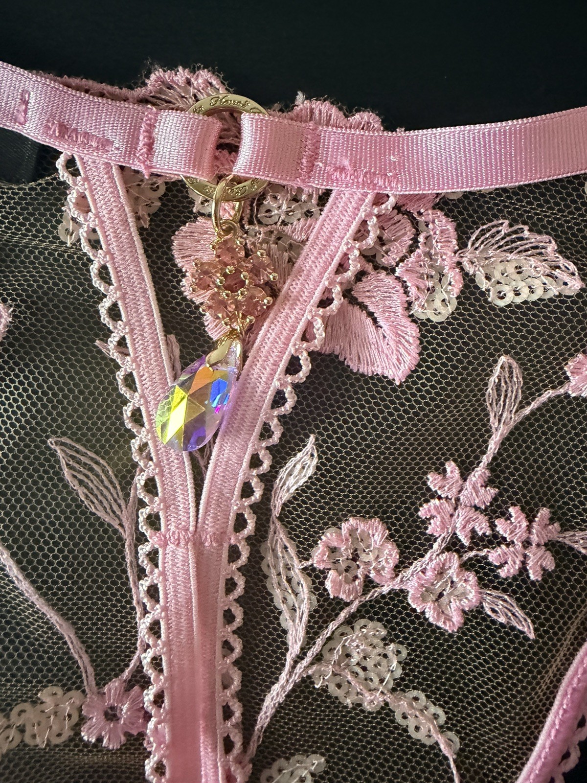 New Honey Birdette Whitney Sparkling Pink Thong String Size Small