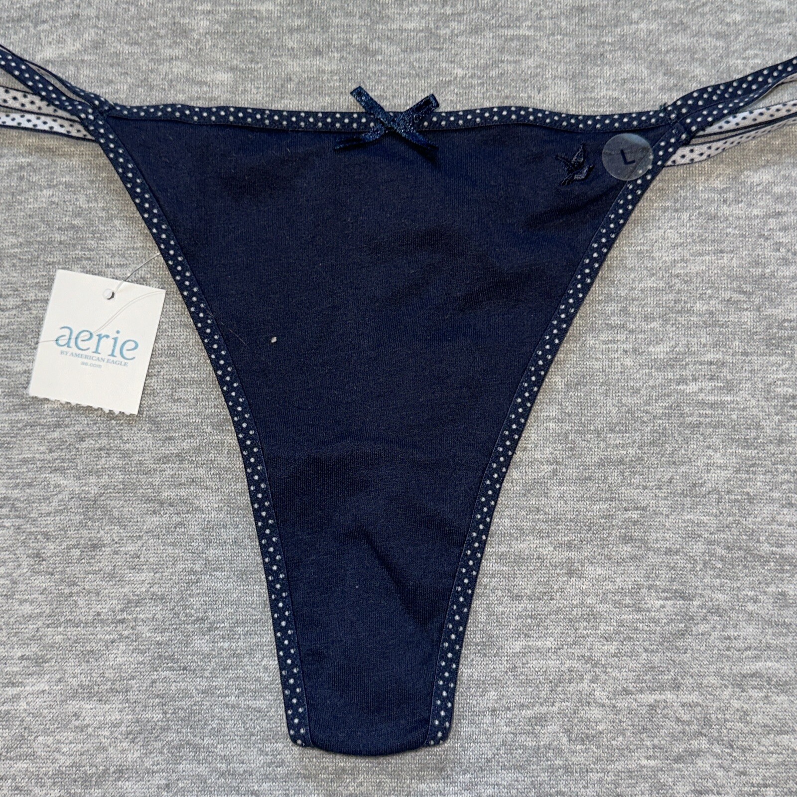 NWT American Eagle Aerie Vintage Double String Strappy Thong Dark Blue Large