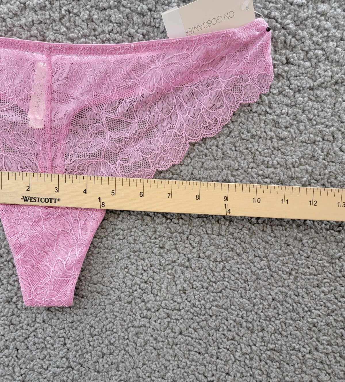 On Gossamer Luxe Semi-Sheer Lace Front Thong Women’s Large Pink Berry Pull On