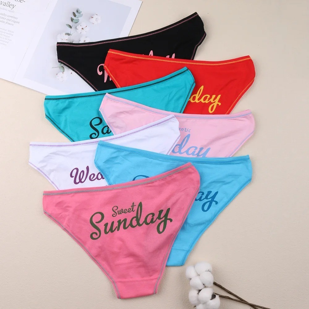 7 Pcs 7 Day Print Women Sexy Cotton Panties Week Briefs Female Comfort Underwear