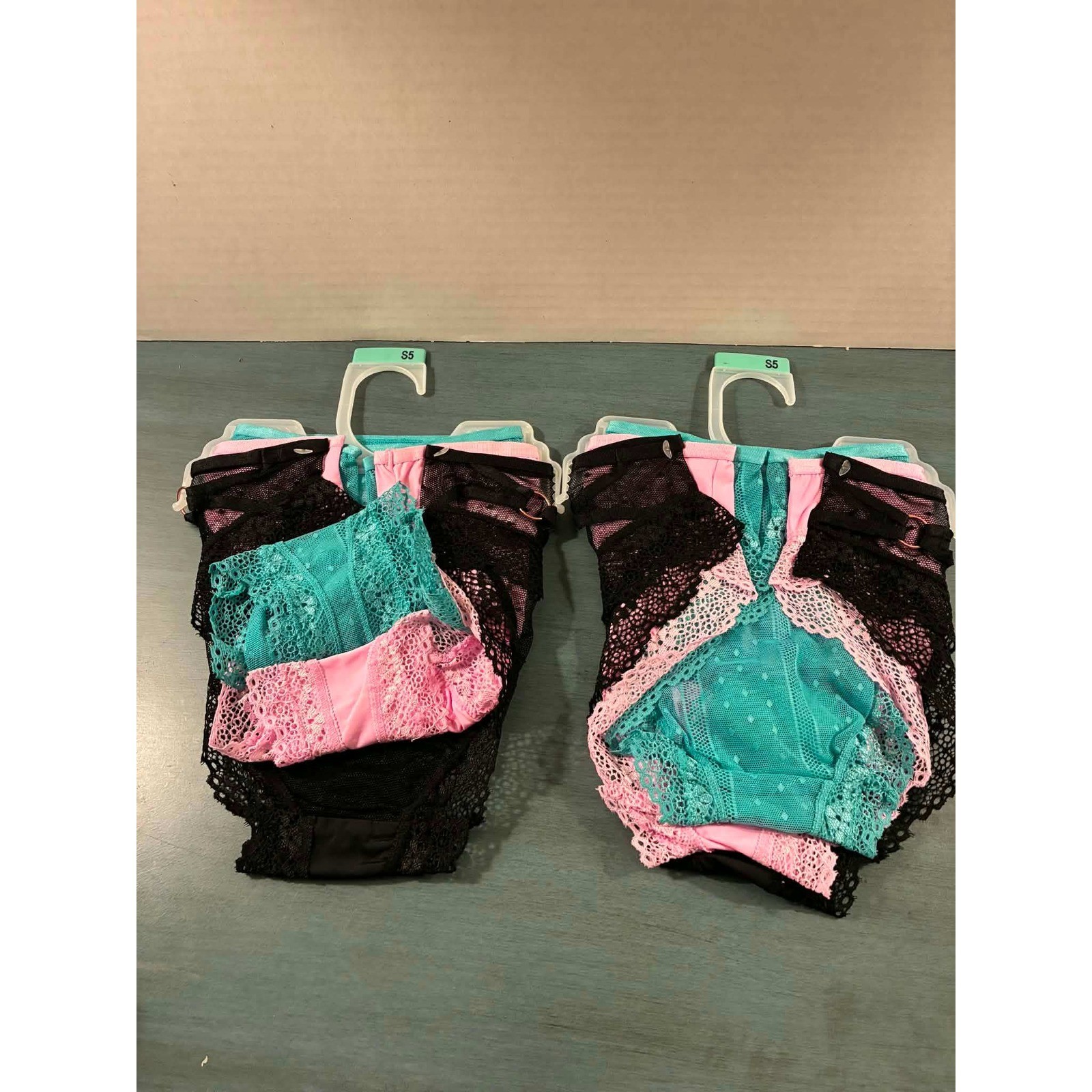 Secret Treasures Intimates Bikini Panties 6 Lace Mesh Black Teal Pink S 5