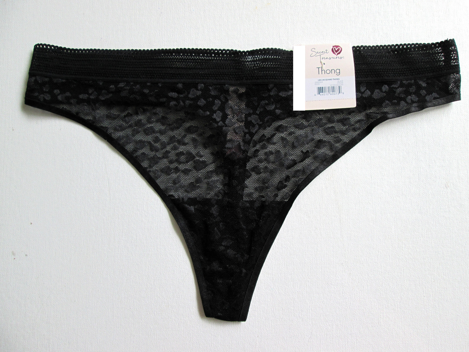 NEW Size 8 XL 16-18 Secret Treasures Black Leopard Lace Thong Panty Underwear