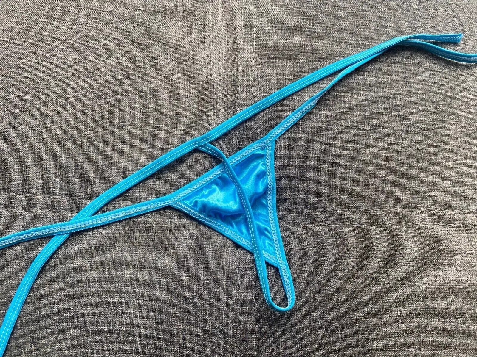 Ladies sexy blue silk look play time t-string thongs lingerie hot panties