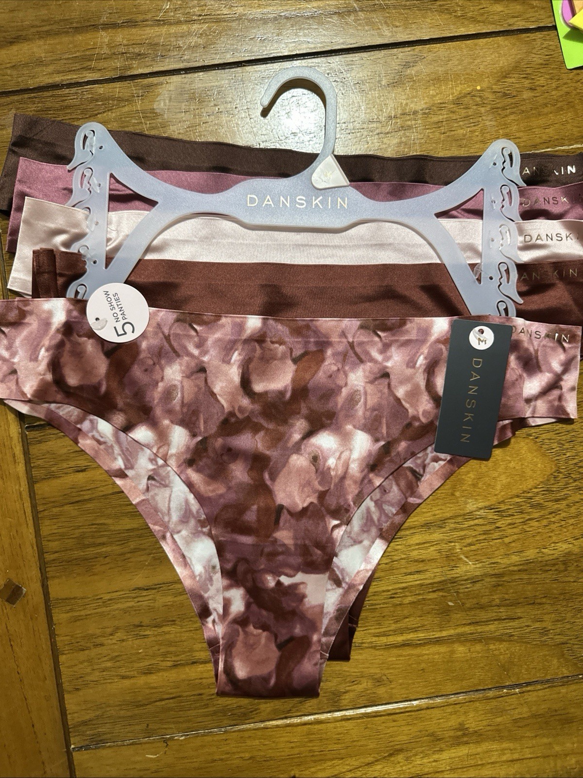 Danskin Women’s Bikini Panties 5 Pack Medium Pink Brown Floral No Show