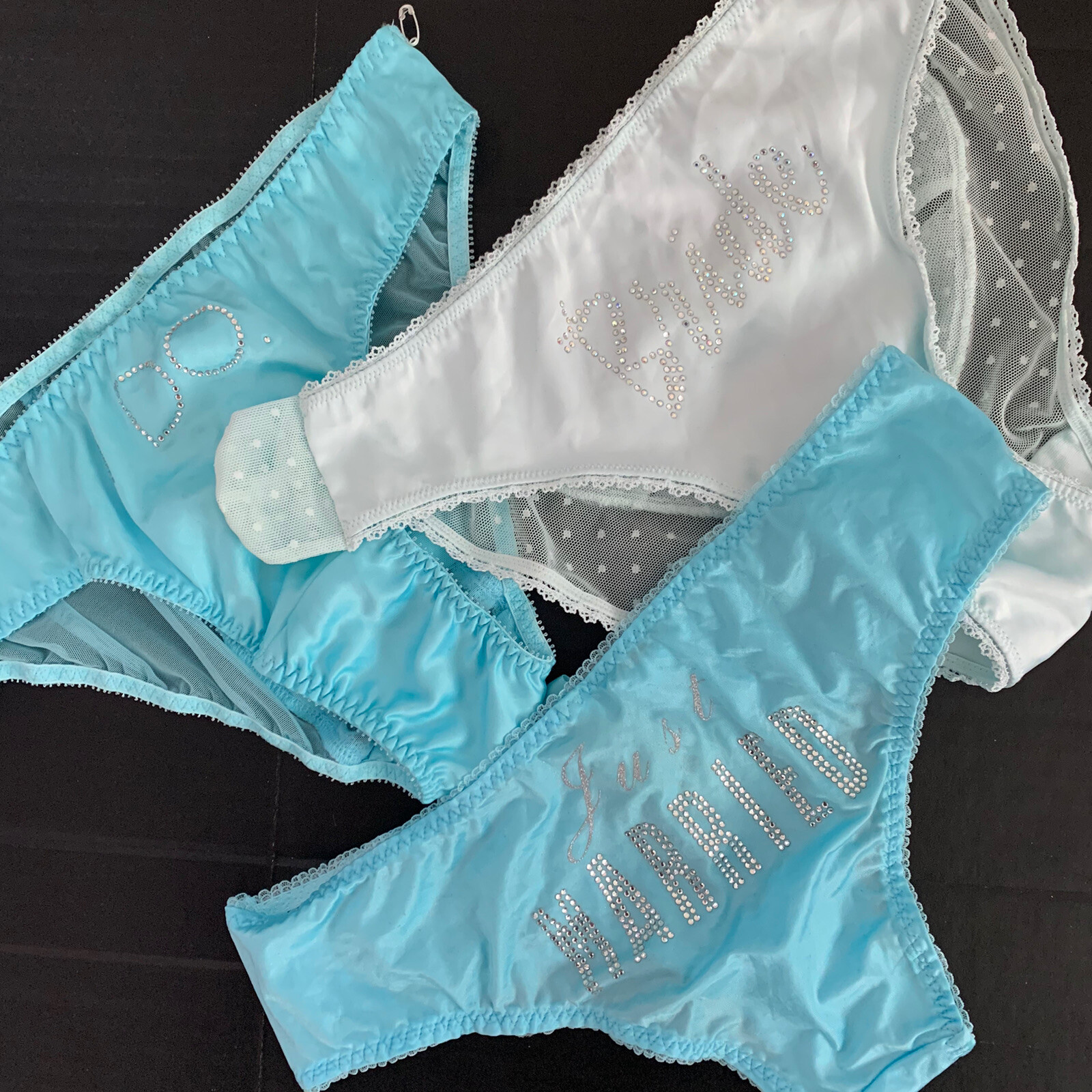 Victoria’s Secret S PANTY lot blue Mint I DO BRIDE JUST MARRIED crystals BRIDAL